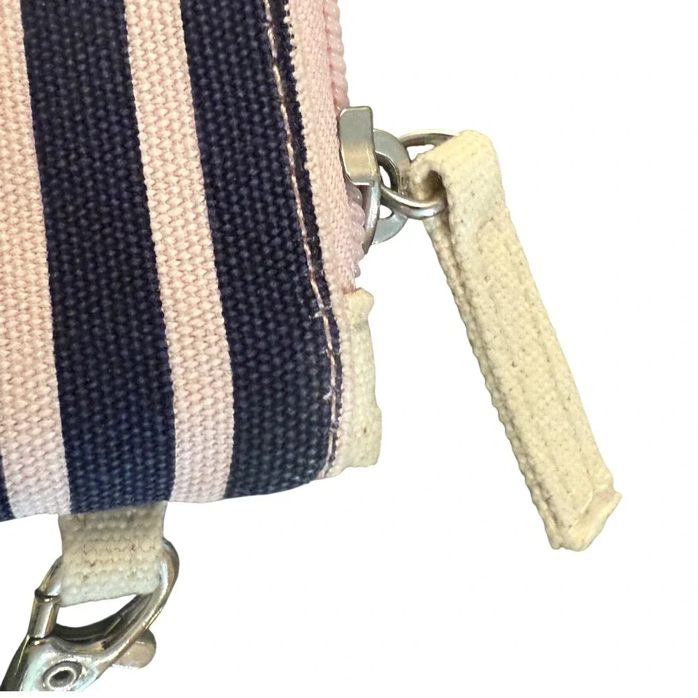 Polo Ralph Lauren Canvas Striped Wristlet Pouch Navy Pink Pony Logo Clutch
